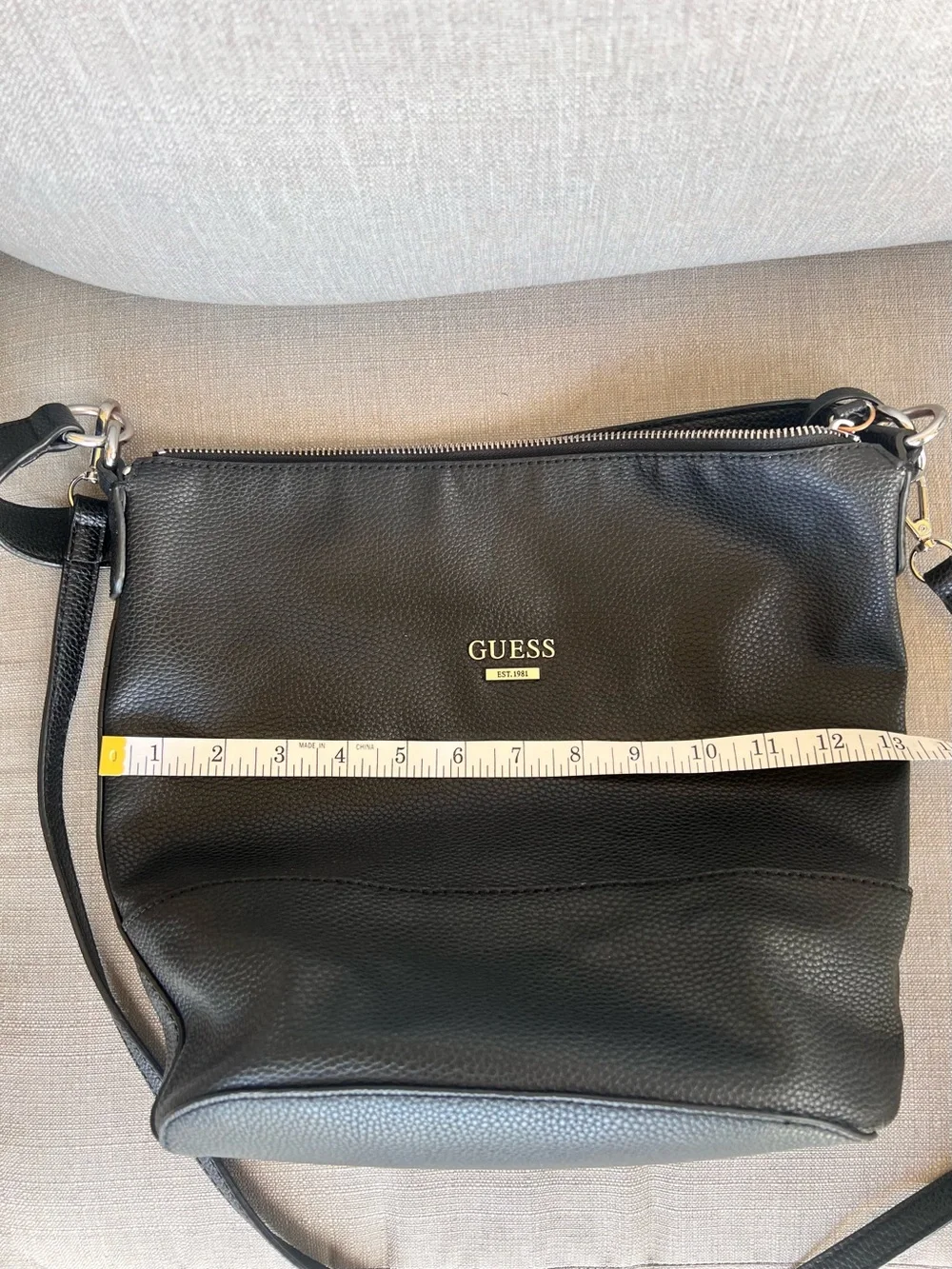 GUESS Black Pebbled Leather Hobo Shoulder Bag with Silver Hardware - Picture 10 of 17